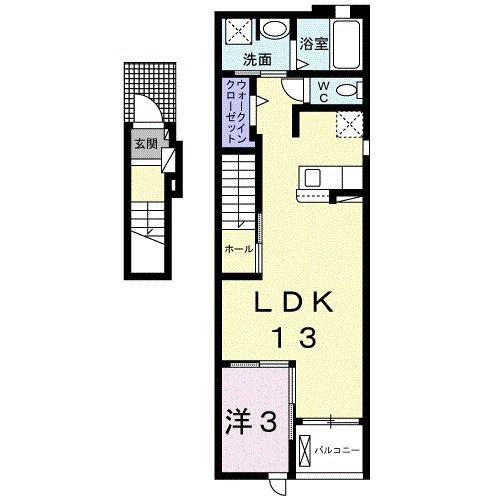 アルモニー B(1LDK/2階)の間取り写真