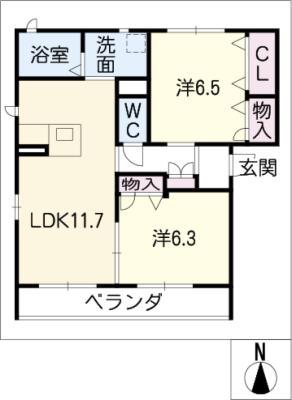 キア オラ(2LDK/3階)の間取り写真