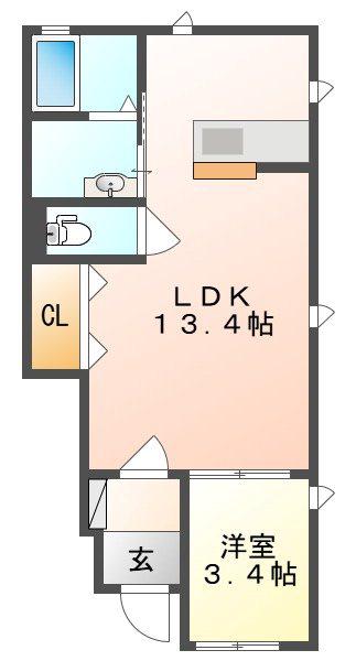 シャガールB(1LDK/1階)の間取り写真