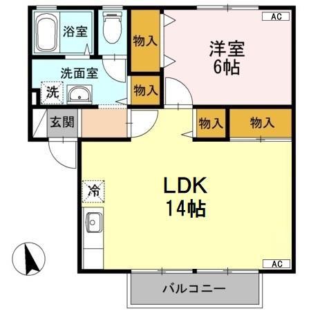 ヴェルドミール美穂(1LDK/2階)の間取り写真