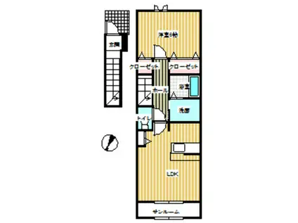 ウィステリア南(1LDK/2階)の間取り写真