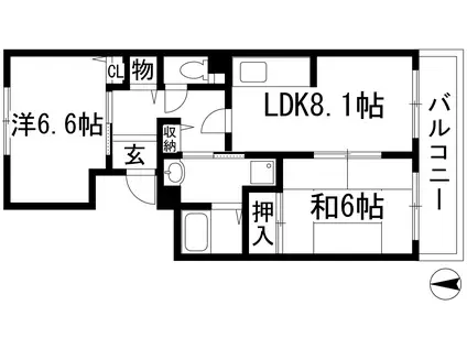 フレール宝塚御殿山 8号棟(2LDK/2階)の間取り写真