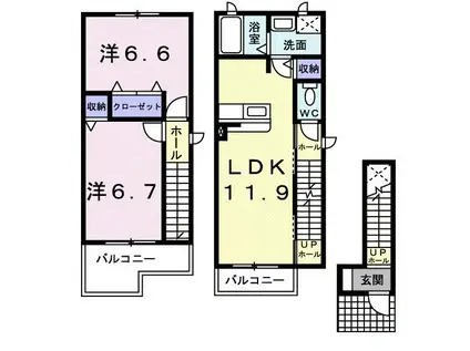 ノイ・アインズB(2LDK/2階)の間取り写真