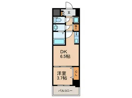 セラフィア神戸御影塚町(1DK/2階)の間取り写真