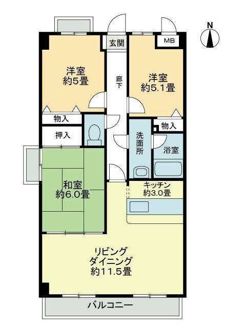 スカール西条(3LDK/5階)の間取り写真