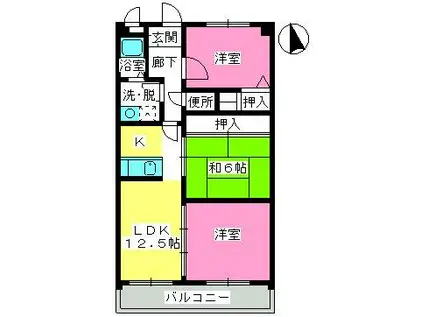 井尻第3ビル(3LDK/3階)の間取り写真
