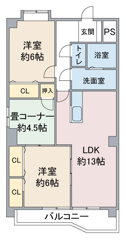 レジデンス栄光(3LDK/3階)の間取り写真