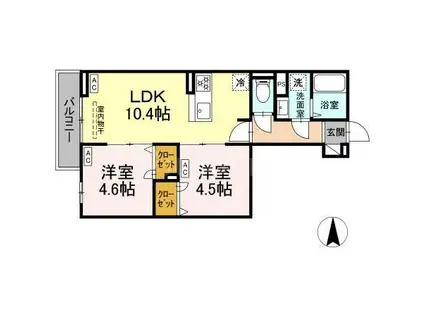 セレスティア南花畑III(2LDK/3階)の間取り写真