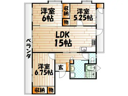 ヴィラナリー小倉南 A棟(3LDK/1階)の間取り写真