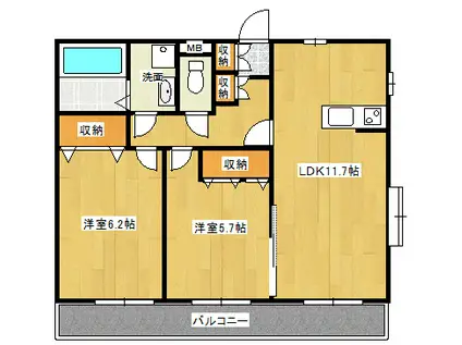 ガーデンヒルズ美園-B(2LDK/3階)の間取り写真