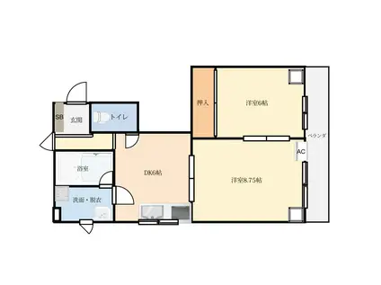 レジェンド若園(2DK/3階)の間取り写真