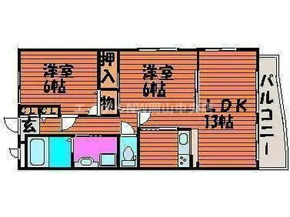 カサブランカ奥田(2LDK/2階)の間取り写真