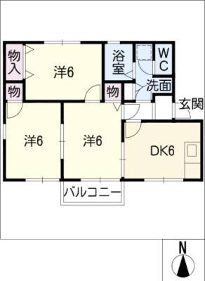 ロイヤルハイカムールK B棟(3DK/2階)の間取り写真