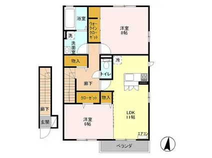 シャルメゾンA棟(2LDK/2階)の間取り写真
