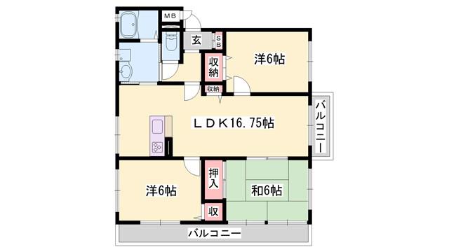 リバティー田寺(3LDK/2階)の間取り写真