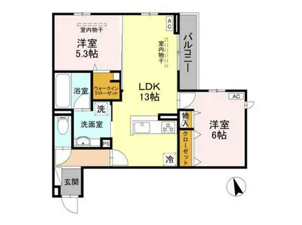 WISTERIA寺家(2LDK/3階)の間取り写真