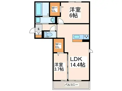 パーチェ御幸(2LDK/2階)の間取り写真