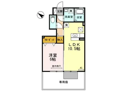 御所アリビオ B棟(1LDK/1階)の間取り写真