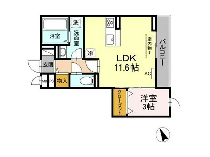 メテオール毛利町(1LDK/2階)の間取り写真