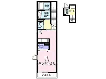 ウエスト・モンターニュA(ワンルーム/2階)の間取り写真