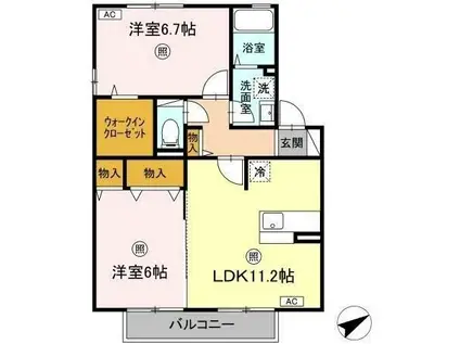 リンデンバウム B(2LDK/2階)の間取り写真