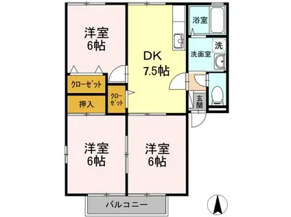 サンヴェール A棟(3DK/1階)の間取り写真