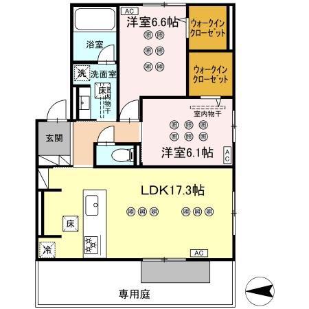 DーROOM本城東 B棟(2LDK/1階)の間取り写真
