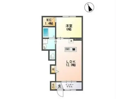 グリーンヒル(1LDK/1階)の間取り写真