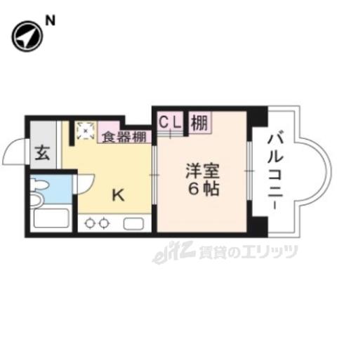 LAKE FRONT浜大津(1K/4階)の間取り写真