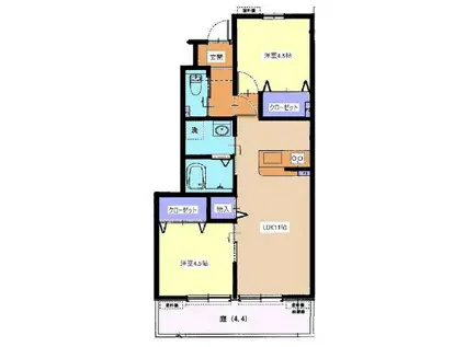 アンリコートII(2LDK/1階)の間取り写真