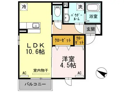 OK-ROOM住崎(1LDK/2階)の間取り写真