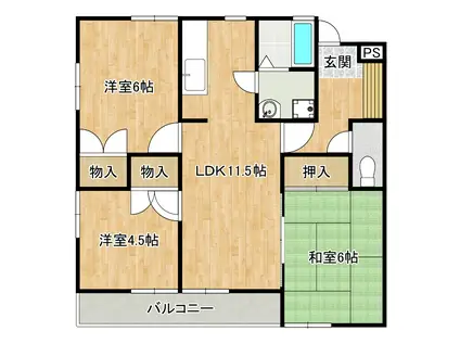シャインS吉無田(3LDK/1階)の間取り写真