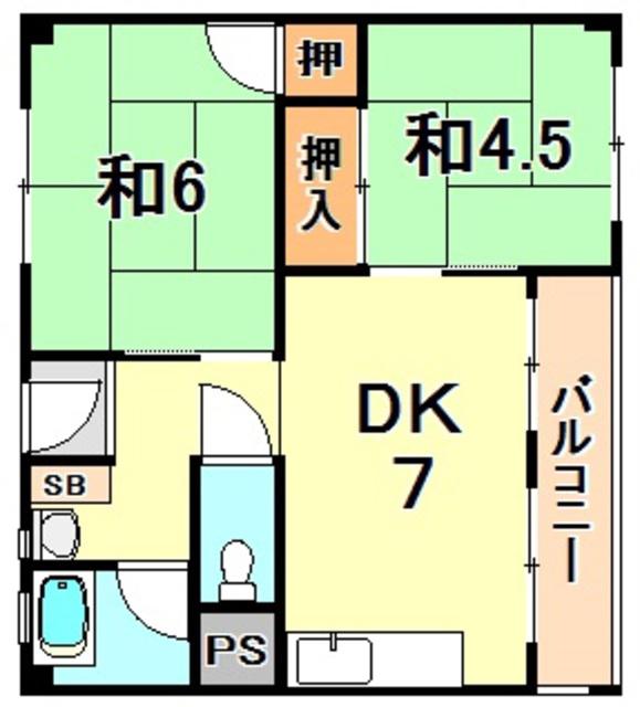 多聞台マンション(2DK/1階)の間取り写真