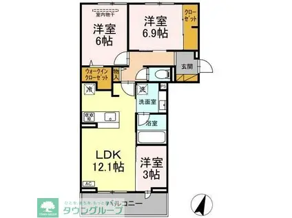 リシェスみのり台 B棟(3LDK/2階)の間取り写真