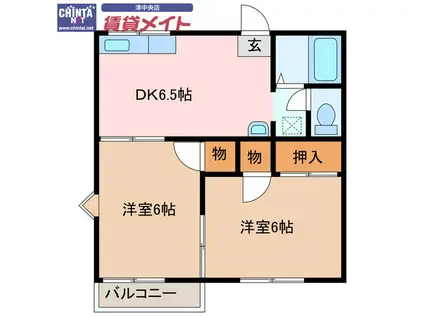 サンライト下津 B(2DK/2階)の間取り写真