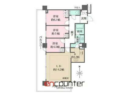 パークハウス・ワンズタワー(3LDK/26階)の間取り写真