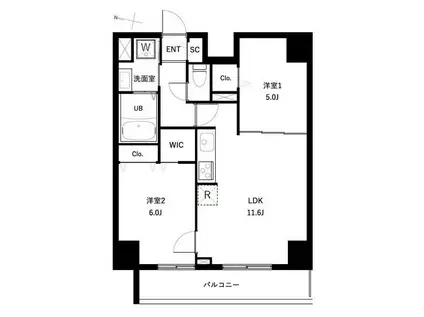 アーバンパーク扇大橋(2LDK/9階)の間取り写真