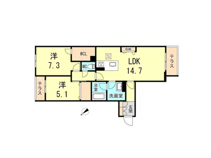 シャーメゾン ルポア(2LDK/1階)の間取り写真