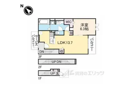 ソレイユ(1LDK/3階)の間取り写真
