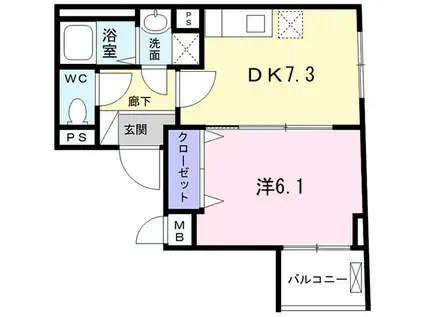 プラナ南品川PRANA(1DK/1階)の間取り写真