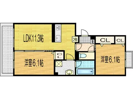 グランソレイユ西院 A棟(2LDK/3階)の間取り写真