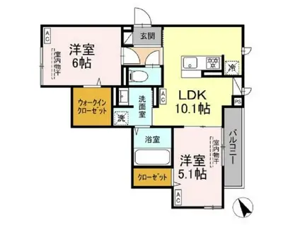 ドムスクレスト森野(2LDK/2階)の間取り写真