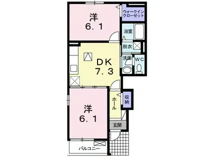 ドミール梨子ノ木(2DK/1階)の間取り写真