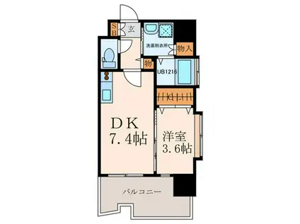 サンシャイン プリンセス 北九州(1DK/6階)の間取り写真