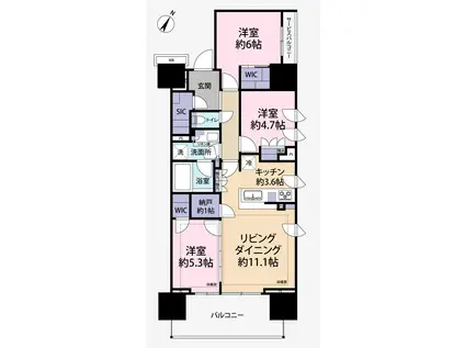 BRILLIA南浦和(3LDK/15階)の間取り写真