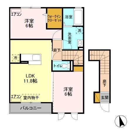 カーサR・T A(2LDK/2階)の間取り写真
