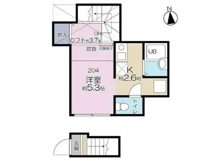 ロンディネ鷺ノ宮(ワンルーム/2階)の間取り写真