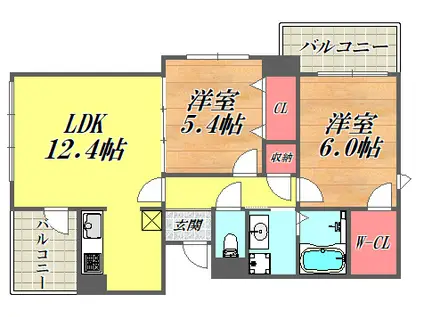 TWIN CUBE N棟(2LDK/3階)の間取り写真