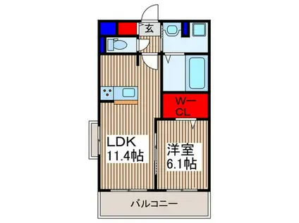 ヒカルサ西所沢(1LDK/1階)の間取り写真