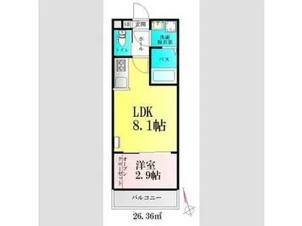 BAU岩切(1LDK/2階)の間取り写真